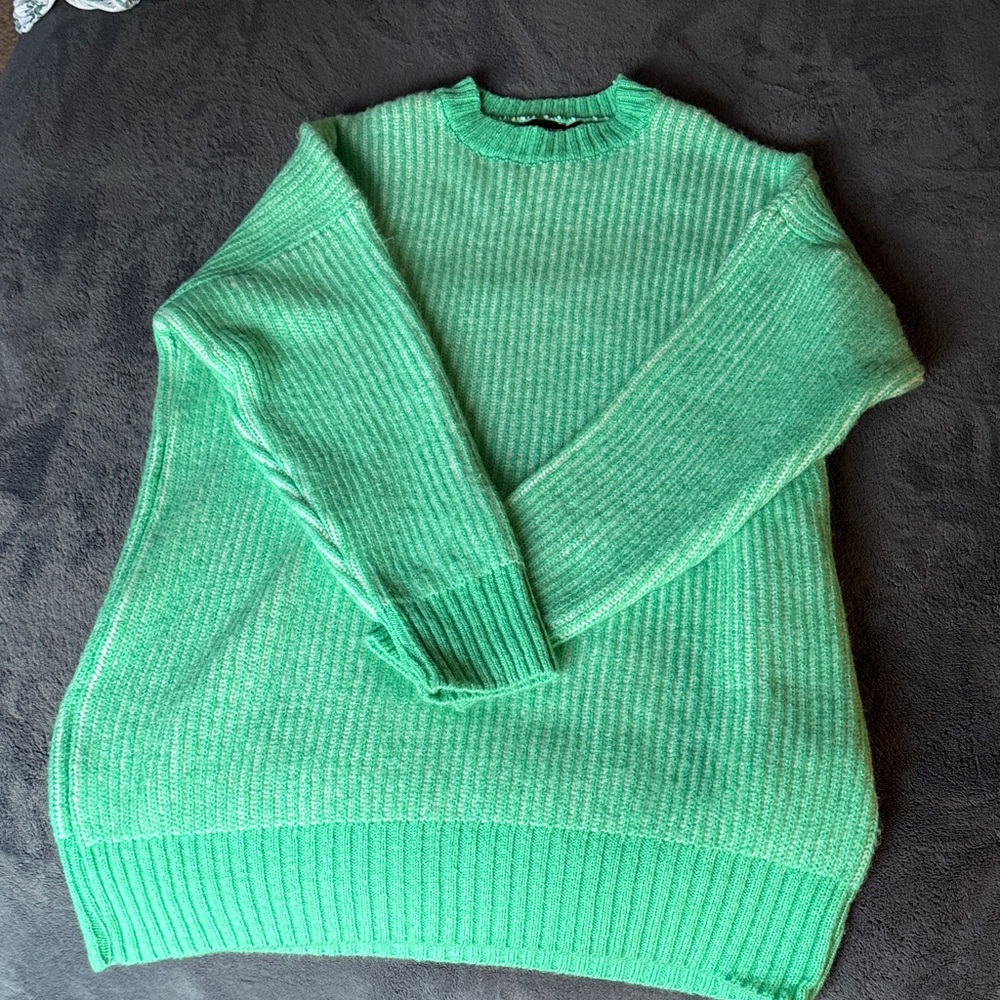 Green Ribbed Knit Sweater Dress